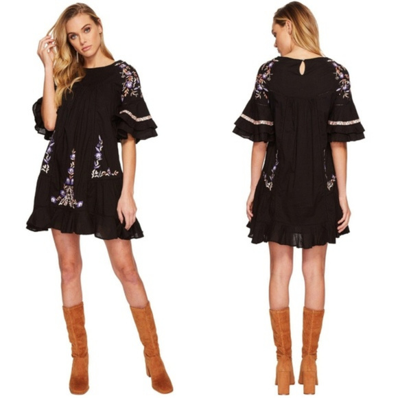 NWT FREE PEOPLE PAVLO RUFFLE EMBROIDERED DRESS - Picture 2 of 8